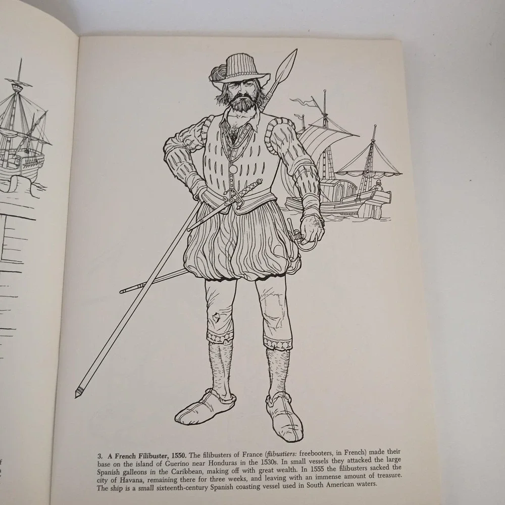 Vintage Pirates & Buccaneers/Atlantic Ocean Coloring Book Fish Animals Education